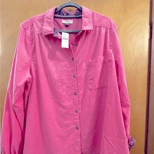 Anthropologie Pilcro button down corduroy pink with patterned flip cuffs XL